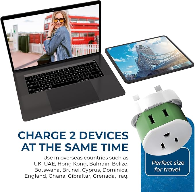 OREI UK, Ireland, Dubai Power Plug Adapter with 2 USA Inputs - Travel 3 Pack - Type G (US-7) Fuse Protected - Use with Cell Phones, Laptop, Camera Chargers, CPAP, and More
