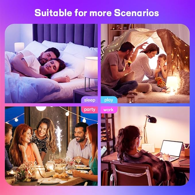 Smart Light Bulbs 4 Pack,2.4G HZ Music Sync Color Changing Light Bulb,Compatible with Alexa &Google Assistant,A19 E26 Dimmable LED Light Bulb 9W 800Lumen for Party Decoration Smart Home