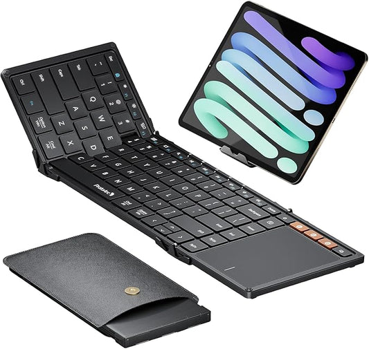 ProtoArc Foldable Keyboard with Touchpad, XK01 TP Folding Portable Keyboard, Full Size Keys, Large Trackpad Bluetooth Travel Keyboards for iPad Laptop PC Tablets -Black