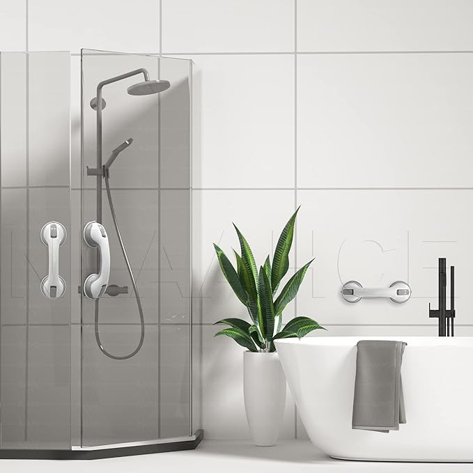 NL'AAHCÉ Grab Bars for Shower Heavy-Duty (2Pack) 12-Inch ADA Compliant Grab Bar for Seniors Shower Handles for Elderly Suction Handicap Safety Handrail for Bathroom Bathtubs Toilet Tiles Glass