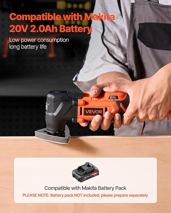 VEVOR Cordless Oscillating Tool, 20V Multitool Oscillating Tool with 6 Variable Speeds 8500-17000 OPM, 3.2° Oscillating Angle, 8PCS Saw Accessories & LED Work Light (Battery Pack Not Included)