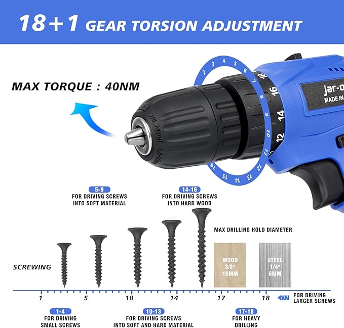 Portable Power Drill Set with 37PCS Drill Bit,21V Cordless Drill Driver Kit with Battery and Charger,Jar-owl Home Tool Kit with Electric Drill for Men Women Garden Office Repair Maintain-Blue