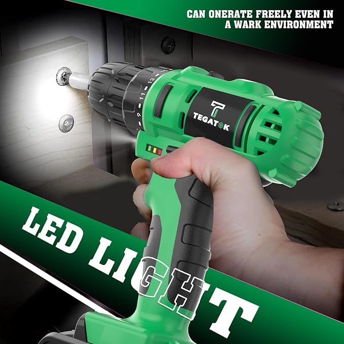 Cordless Drill Set, 3/8 Drill Handheld Screwdriver Kit with 18+1 Torque Setting, 20V Electric Drills Tools Bit, LED Electric Power Drills with Battery and Charger, 1 Battery