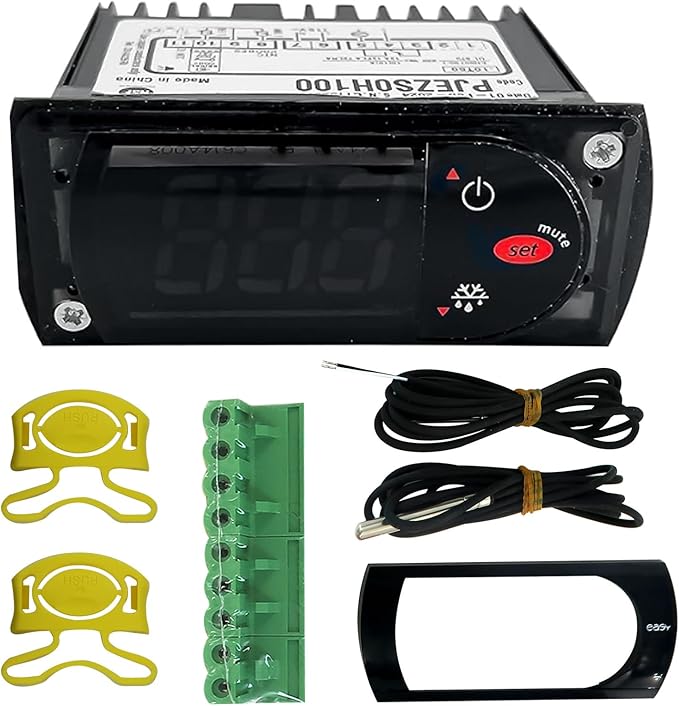 PJEZS0H100 Digit Temperature Controller Thermostat with Temperature Sensor Probes 115V Compatible with Carel and All Refrigerator Types Black