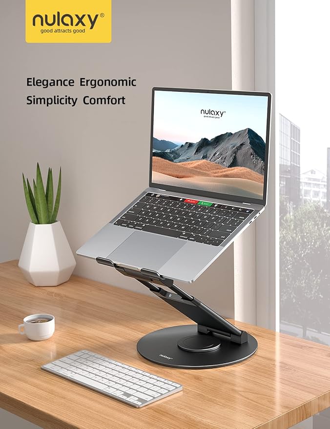 Nulaxy Telescopic 360 Rotating Laptop Stand for Desk Adjustable Height Swivel Pull Out Design Ergonomic Laptop Riser Fits All 10-17" Laptops Computer MacBook, Black