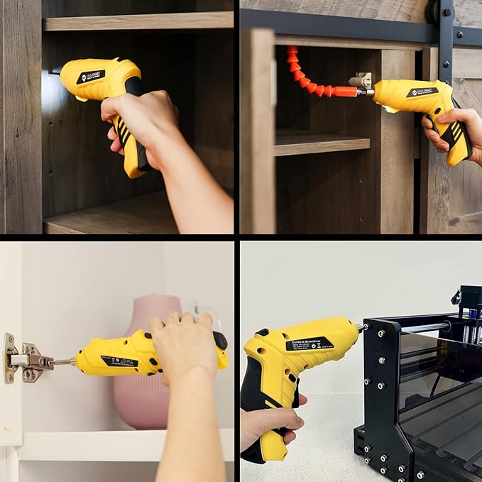 SainSmart Cordless Electric Screwdriver with Rechargeable 3.6v Lithium Battery and 1/4” Hex Chuck, Includes 45pcs Bits, 1 Extension Rod and 1 USB Cable