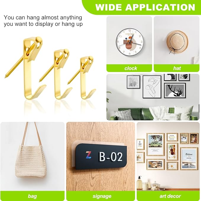 Picture Hanging Kit, Goodsnova Picture Hanging Tool with Level for Easy Marking Position, Including 218PCS Instaframe Hanging Kit with Hooks, Nails, Wires, Hammer for Art/ Photos (Green)