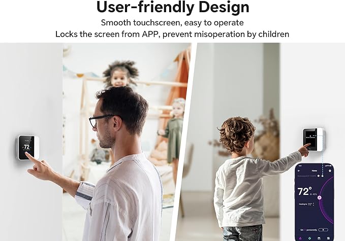 vine Smart Thermostat for House, WiFi Thermostats for Home Work with Alexa and Google Assistant, 7day x 8period Programmable, Energy Star Certified, C-Wire Required