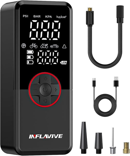 Tire Inflator Portable Air Compressor, Cordless Electric Bike Pump 150PSI Fast Inflation with LED Light, Pressure Gauge, and Deflation Mode, Portable Air Pump for Car Bike Motorcycle Ball