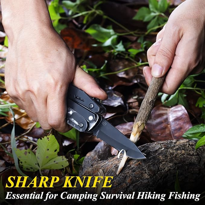 RoverTac Multitool Pocket Knife Tactical Camping Survival Knife Gifts for Men Dad Husband 18 in 1 Multi Tool Knife Pliers Scissors Saw Corkscrew 9-Pack Screwdrivers with Safety Lock and Nylon Sheath