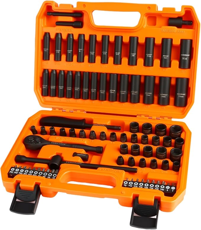 COMOWARE 83pcs 1/4” Drive Socket Set, 5/32”-9/16” SAE, 4-15mm Metric, CR-V Mechanic Tool Set, 72T Ratchet Wrench, Socket Wrench Sets with Adapter, Ratchet Sets for Auto Repairing & Home Use