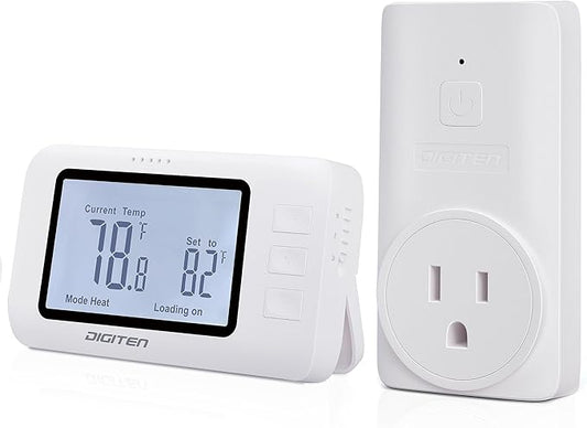 DIGITEN Wireless Thermostat WTC100 Pro Temperature Controller for Cooling & Heating, Remote Controlled Outlet, Easy-to-Use and Programmable Thermostats for Home,Greenhouse