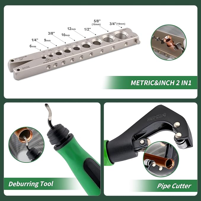 Super Stars Cordless Electric Flaring Tool Kit, 1/4"–3/4" HVAC Copper Pipe Flare Tool with 45° Eccentric Cone, Metric & SAE Clamps, Deburring & Cutter Tools