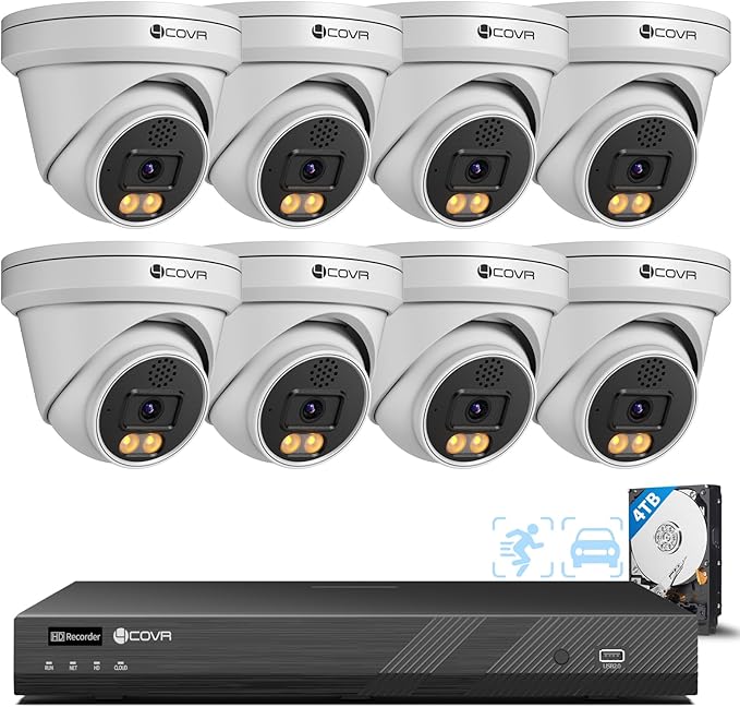 4COVR 12MP Security Camera System 16 Channel PoE for Business, 8X 12MP Wired IP Cameras IP67, 2-Way Audio Talk, Person Vehicle Detection & Smart Color Night Vision, UltraHD NVR 4TB HDD, LY97KAAM1608