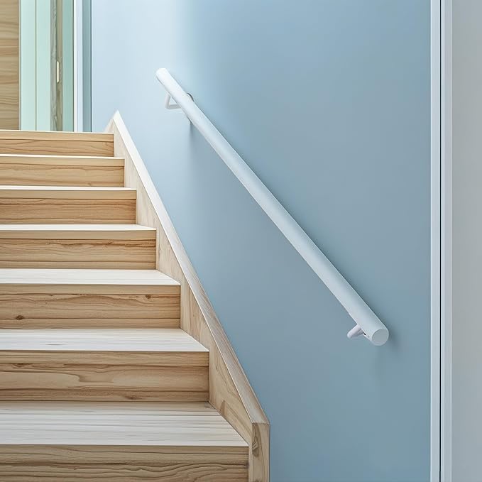 3 FT Heavy Duty Metal Stairs Railing Indoor White, Wall Mount Pipe Stair Handrail - Hand Rails for Indoor & Outdoor Steps, Banister Deck Porch Patio Railing, Wall Grab Bars for Seniors