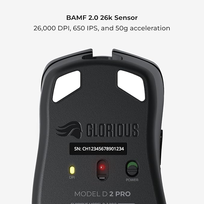 Glorious Gaming Model D 2 PRO Wireless Gaming Mouse - 2.4GHz Wireless 1ms delay, 100M clicks, 60g Ultralight, Long Battery Life, 26K DPI BAMF 2.0 Sensor, Ergonomic, 6 Buttons, PTFE Feet