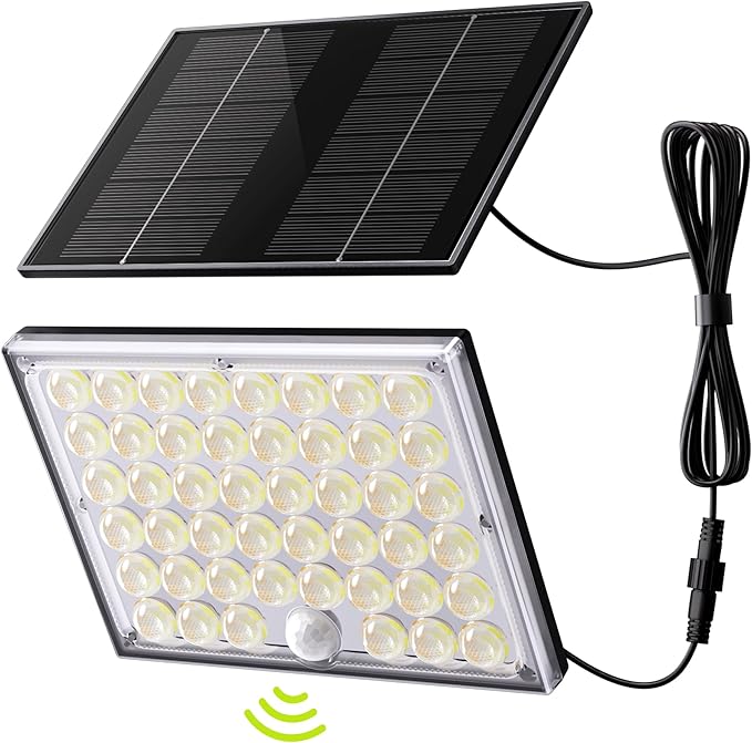 JACKYLED Motion Sensor Solar Lights Outdoor, 16.4ft Cord Security Wall Flood Light Solar Powered Gen2 Light Focus LED with Lenses Cool White Light IP65 Waterproof for Porch Backyard Barn Shed, 1-Pack