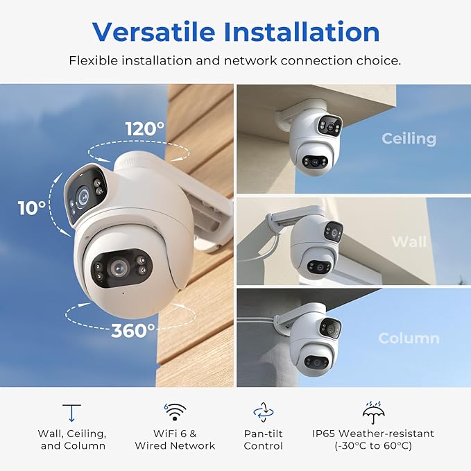 IMILAB EC6 Dual 2K+2K Plug-in Outdoor Security Camera: Outdoor Camera for Home Security w/Motion Spotlight/Siren, Wired 360° Rotate Cam, Person Tracking, 24/7 Continuous Recording, Color Night Vision