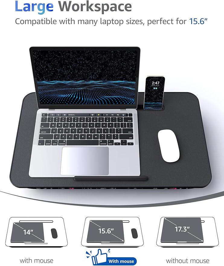 Lap Desk - Portable Laptop Stand & Desk, Fits Up to 17.3 in, Washable Cushion, Built-in Phone Holder & Mouse Pad - Gaming, Eating, Writing, Working on Bed, Couch,Floor - L.DOCTOR(Large, Crown Skull)