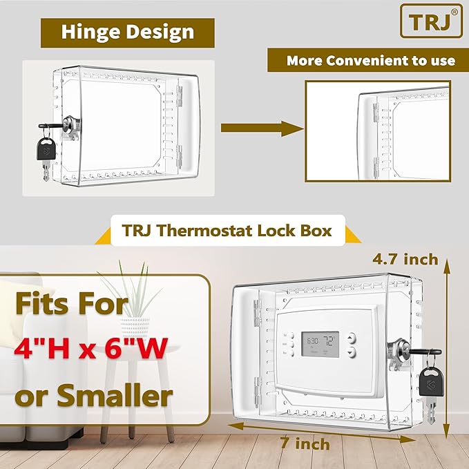 TRJ 6 PCS Large Thermostat Lock Box with Key - Clear Cover for AC on Wall - Lockable Box Fits 4" Hx6 W or Smaller