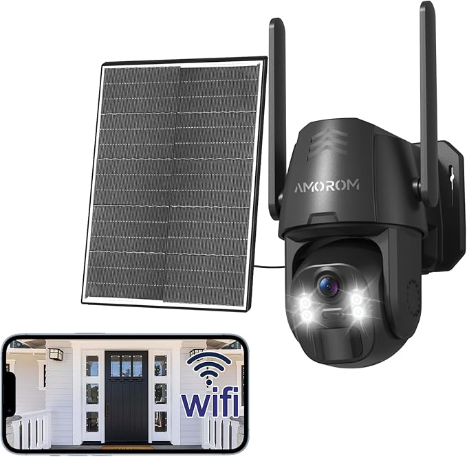 Solar Wireless Security Camera Outdoor 2K 360° Panoramic View, Color Night Vision, AI Motion Detection with Siren Alarm, IP65 Weatherproof, 2.4GHz WiFi & Smart App Control for Home, Apartment, Office