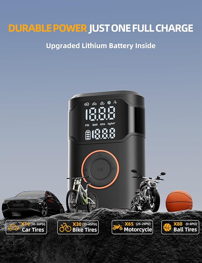 Tire Inflator Portable Air Compressor-150PSI Cordless Tire Air Pump, 5X Faster with Digital Gauge, Auto-Off & LED Light, Air Pump for Car Tires, Motorcycle, Bike, Balls & More