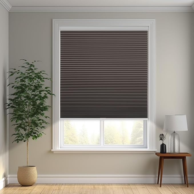 Changshade Cordless Cellular Shades, Blackout Honeycomb Shades for Windows, Pull Down Pleated Blinds, Easy to Install for Indoor Windows and French Doors,31.5" W x 72" H, Taupe