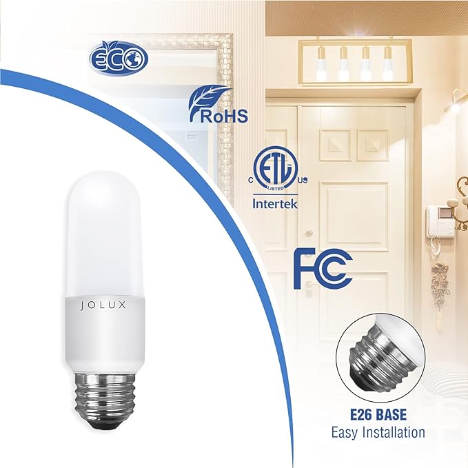 Jolux led Stick Lights, 60 watt Equivalent, 800 Lumen,5000K Daylight, e26 led Bulb,Non-Dimmable, Enclosed Fixture Rated, 12Count (Pack of 1)…