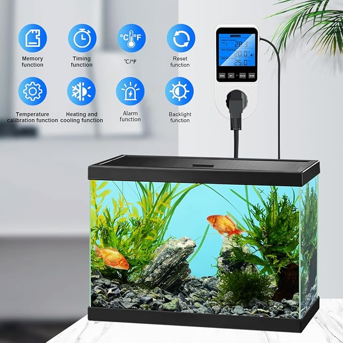 Diymore Plug in Digital Thermostat Temperature Controller Electric Digital Thermostat Heating Cooling Control Mode Timer 1800W 120V 15A Greenhouse Heater with Thermostat Backlit Display