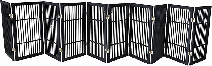 Pet Dog Gate Strong and Durable Freestanding Folding Acacia Hardwood Portable Wooden Fence Indoors or Outdoors by Urnporium (Black Pet Gate, 10 Panel 30" Tall)