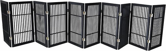 Pet Dog Gate Strong and Durable Freestanding Folding Acacia Hardwood Portable Wooden Fence Indoors or Outdoors by Urnporium (Black Pet Gate, 10 Panel 30" Tall)