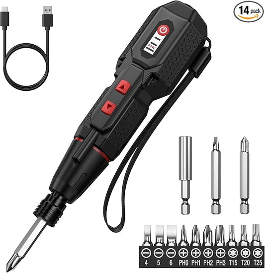 Upgraded 4.2V Electric Cordless Screwdriver, Rechargeable Screwdriver Set with 13 Bits, 3 Torque Settings, 1600mAh Battery & Dual LED Lights, Ideal Tool for Home Repairs, Installation