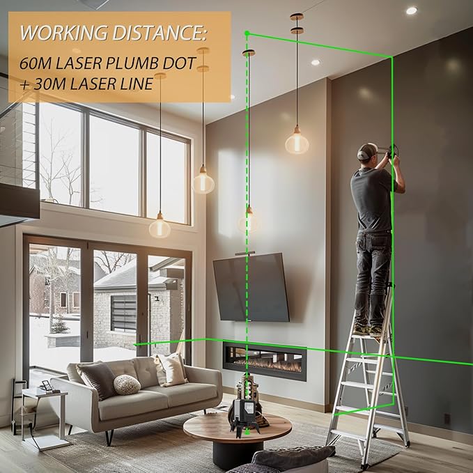 Laser Level with 2 Plumb Dot, Self-Leveling Cross Green Line Plumb Bob Laser Level with Vertical & Horizontal Line for Construction Layout & Plumbing - 9211G