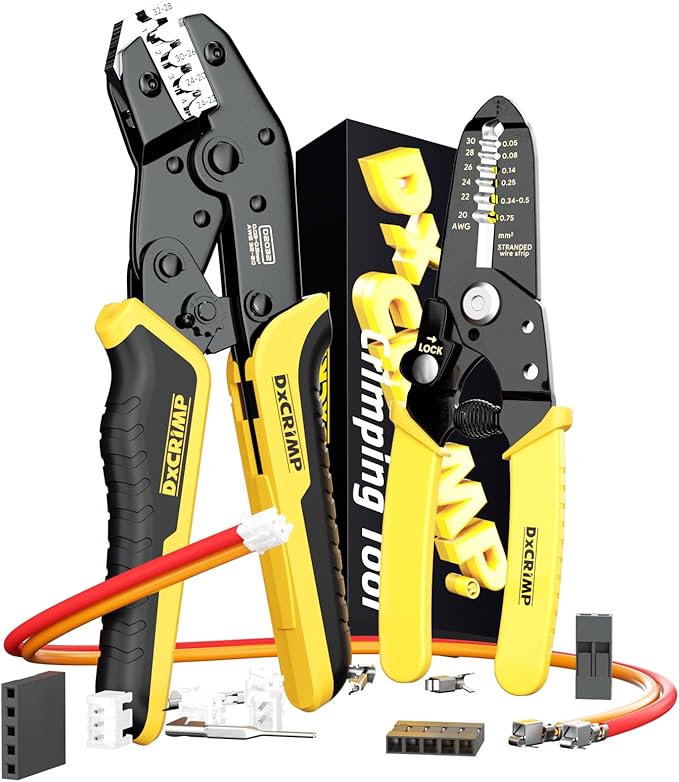 Crimping Tool For JST Electrical Connectors - Ratcheting Wire Crimper - Crimping Pliers - Wire Crimp Tool 32-20 AWG for Dupont, JST-SM, JST-VH, JST-PH, KF2510, AMP EI-Serie, Molex Crimp Tool