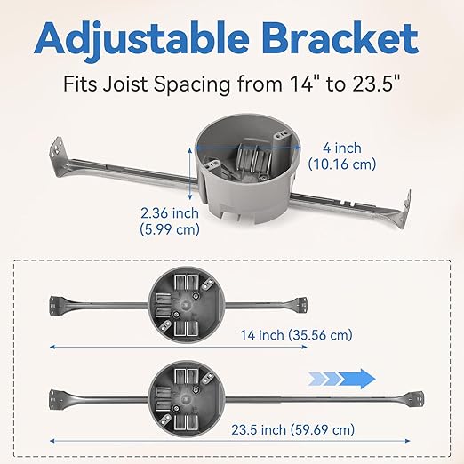 Ceiling Electrical Box with Adjustable Hanger Bar 14" - 23.5", New Work, 20 Cu.in, UL Listed, 12-Pack