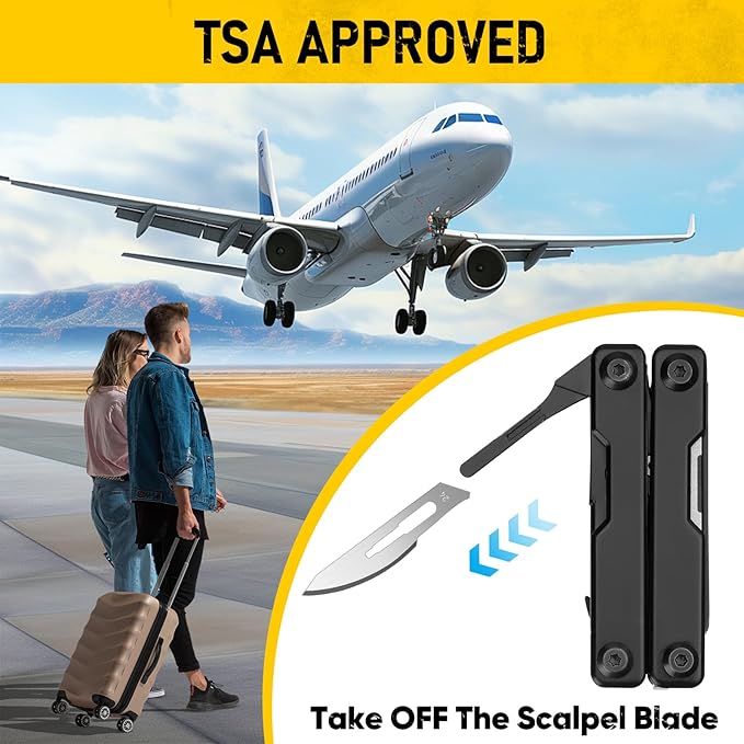 BIBURY Mini Multitool BI2052AB, EDC Multitool Scissors w/Window Breaker, Seat Belt Cutter, Bottle Opener for Outdoor Survival, TSA Approved Keychain Multi-tool Cool Gadget, Gifts for Men and Women