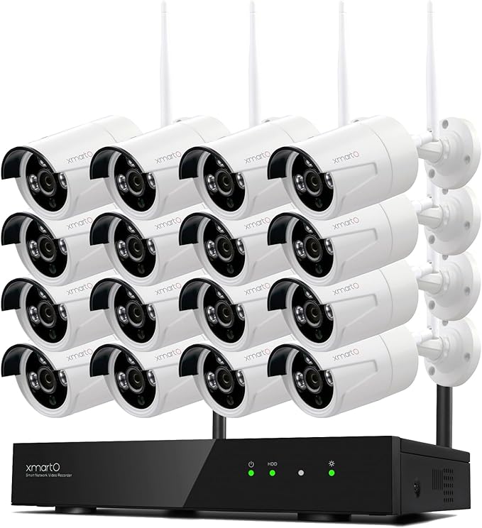 XMARTO Wireless Security Camera System 16CH Wi-Fi 6 16PC 3MP Wireless Security IP Camera System(Built-in Router, Plug N Play, Mobile View, Night Vision, Supports Audio Microphones)