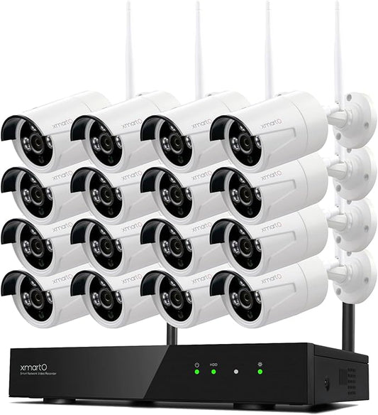 XMARTO Wireless Security Camera System 16CH Wi-Fi 6 16PC 3MP Wireless Security IP Camera System(Built-in Router, Plug N Play, Mobile View, Night Vision, Supports Audio Microphones)