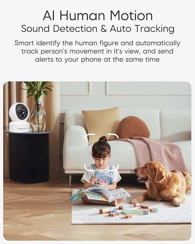 VSTARCAM 360° Pan/Tilt Indoor Security Camera, 2K QHD Dog Camera, 2.4GHz with Full Color Night Vision, Motion Detection for Baby and Pet Monitor, 2-Way Audio, Cloud & SD Card Storage(up to 256GB)