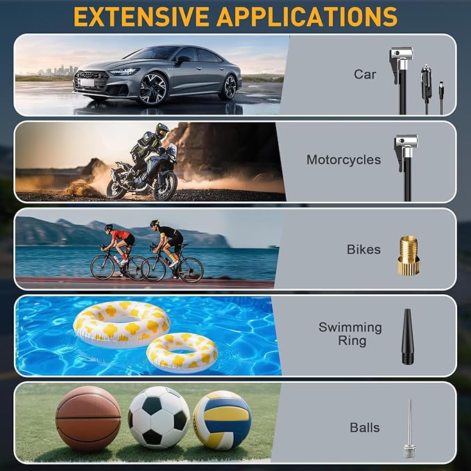 Tire Inflator Portable Air Compressor DC 12V Portable Air Compressor with Digital Pressure Gauge Air Pump for Car Tires Car Accessories Motor Bike