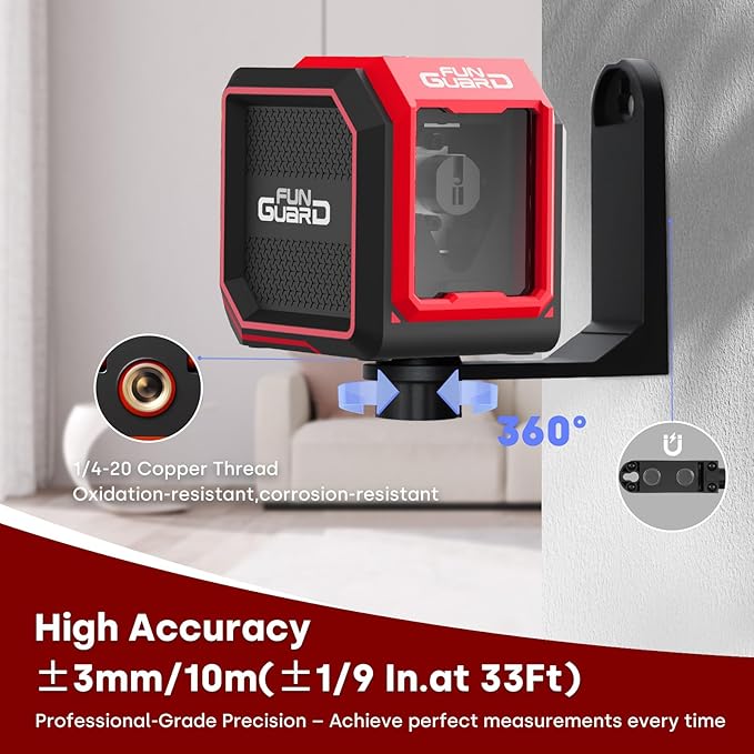 Laser Level with Self-leveling& Manual Mode Horizontal and Vertical Lazer Level with 360°Magnetic Bracket, 2xAA Batteries for Construction Home Decoration DIY etc. (Red)
