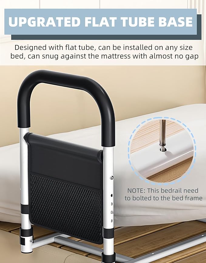 Bed Rails for Elderly Adults Safety, Medical Bed Assist Rail for Seniors, Bed Side Rails for Queen Bed, Height Adjustable Bedside Bed Cane Grab Bar Handle with Storage Bag Fits King Twin Full Size Bed