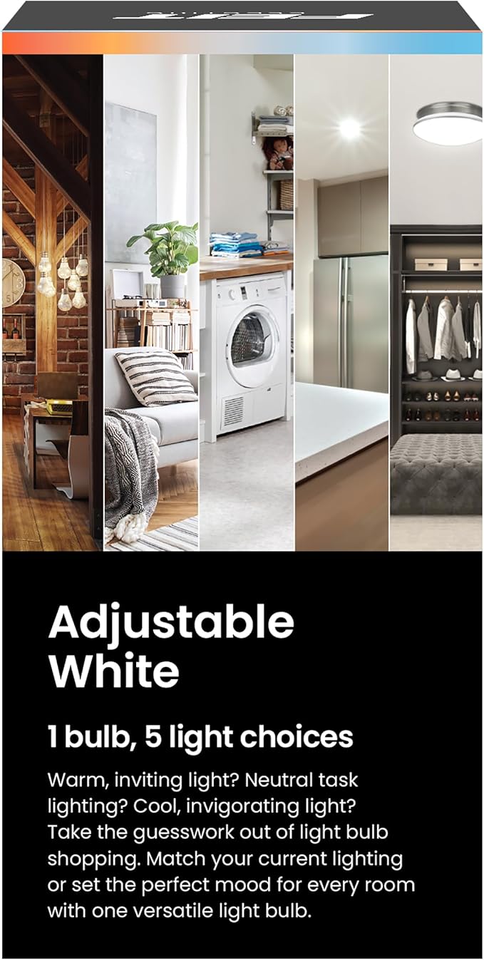 Feit Electric 3-Way A19 LED Light Bulb, 50/75/150W Equivalent, 5CCT Adjustable White (2700K–5000K), 1600 Lumens, Dimmable, 25,000-Life Hours, Energy Saving for Lamps & Fixtures, OM50/150/5CCTCA