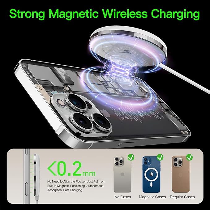2025 Apple 15W Mag-Safe Charger （2 Pack） 4FT Magnetic Wireless Charger with 20W Fast Charging Block Compatible with iPhone17/16/15/14/13/12 Series & AirPods 4/3/2/Pro/for iPhone Wireless Charger Stand