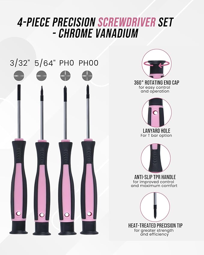 Lichamp 22-Piece Pink Tool Set, Small Magnetic Screwdriver set for Women with 10ft Tape Measure Pink