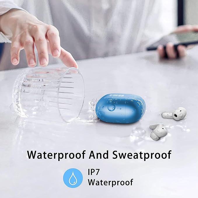 Wireless Earbuds, Bluetooth 5.4 Headphones in Ear with 4 ENC Noise Cancelling Mic, New Wireless Earphones HiFi Stereo Deep Bass 40H Playtime, In-Ear Bluetooth Earbuds LED Display IP7, USB-C, Lake Blue