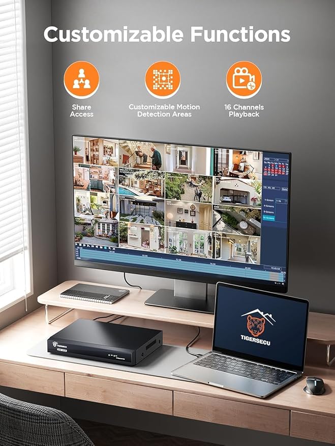 TIGERSECU Ultra HD 5MP 8 + 8 Channel Security DVR/NVR with 4TB Hard Drive, Expandable to 16 Cameras, Hybrid 6-in-1 Home Surveillance Recorder for 8 TVI, AHD, CVI, Analog, RS485 PTZ and 8 IP Cameras