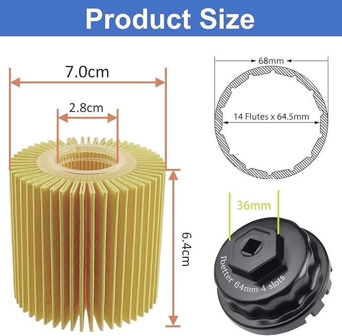 Oil Change Tool Kit, 04152-YZZA1 Oil Filter tool, Oil Filter Wrench, Drain Plug, Gasket for Select Toyota, Tacoma, Camry, Tundra, RAV4, Highlander, Lexus ES/RX/Sienna