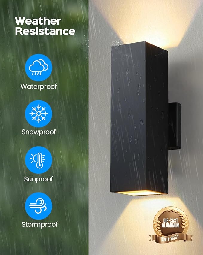 KIZON Outdoor Wall Lights with Dusk to Dawn Sensor 2 Pack, Aluminum Outdoor Light Fixture with LED Bulbs, Waterproof Up and Down Lights for House Porch Doorway, ETL Listed