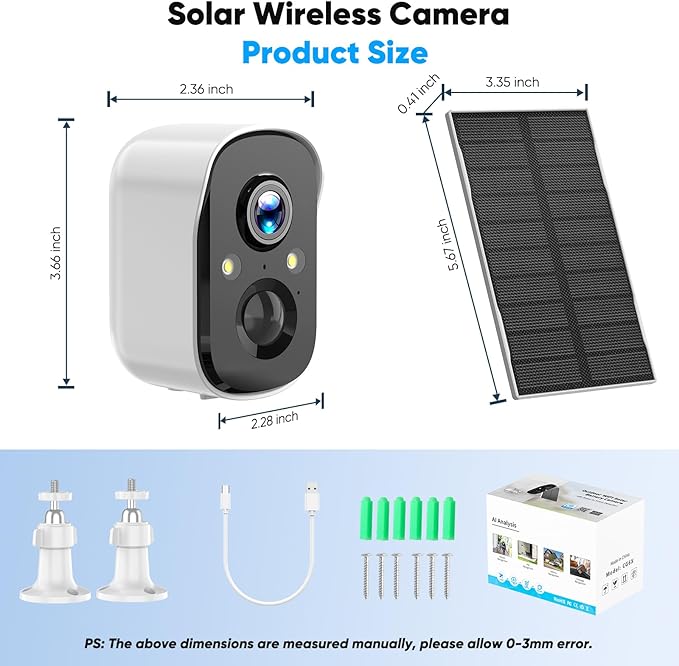 Security Cameras Wireless Outdoor, 2K Battery Powered Color Night Vision Camera, PIR Motion Detection, IP66 Waterproof, Cloud Storage/Mic-SD, Instant Alert, 2.4GHz WiFi, Solar Camera for Home